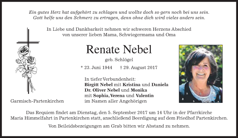  Traueranzeige für Renate Nebel vom 05.09.2017 aus merkurtz