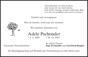 Traueranzeige von Adele Pschonder von merkurtz