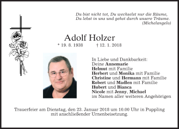 Traueranzeige von Adolf Holzer von merkurtz