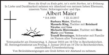 Traueranzeige von Albert Maier von merkurtz