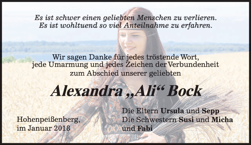  Traueranzeige für Alexandra Bock vom 26.01.2018 aus merkurtz