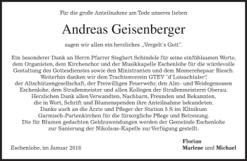 Traueranzeige von Andreas Geisenberger von merkurtz