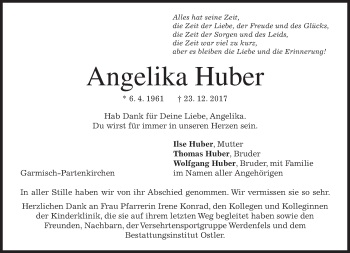 Traueranzeige von Angelika Huber von merkurtz