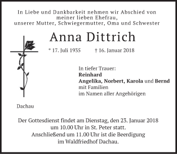 Traueranzeige von Anna Dittrich von merkurtz