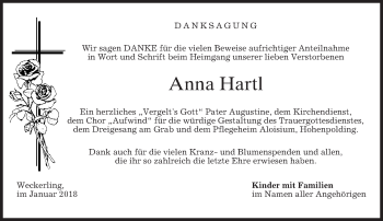 Traueranzeige von Anna Hartl von merkurtz