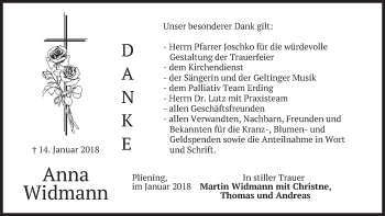 Traueranzeige von Anna Widmann von merkurtz