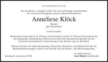 Traueranzeige von Anneliese Klöck von merkurtz