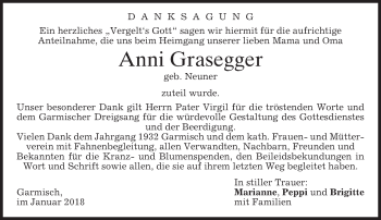 Traueranzeige von Anni Grasegger von merkurtz