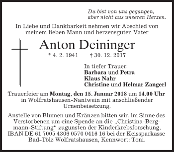Traueranzeige von Anton Deininger von merkurtz