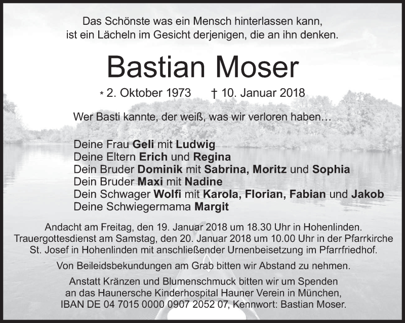  Traueranzeige für Bastian Moser vom 16.01.2018 aus merkurtz