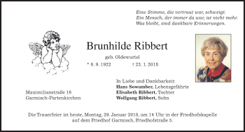 Traueranzeige von Brunhilde Ribbert von merkurtz