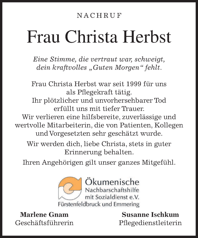  Traueranzeige für Christa Herbst vom 22.01.2018 aus merkurtz