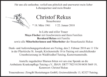 Traueranzeige von Christof Rekus von merkurtz