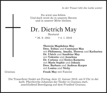 Traueranzeige von Dietrich May von merkurtz