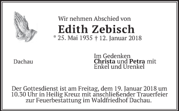 Traueranzeige von Edith Zebisch von merkurtz