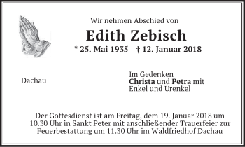 Traueranzeige von Edith Zebisch von merkurtz