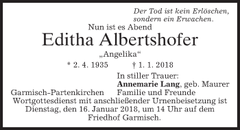 Traueranzeige von Editha Albertshofer von merkurtz