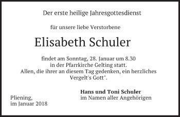 Traueranzeige von Elisabeth Schuler von merkurtz