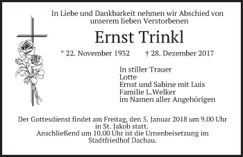 Traueranzeige von Ernst Trinkl von merkurtz