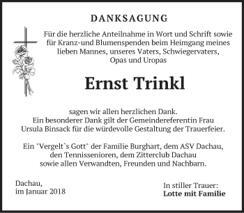 Traueranzeige von Ernst Trinkl von merkurtz
