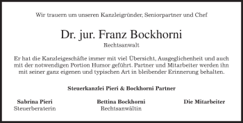 Traueranzeige von Franz Bockhorni von merkurtz