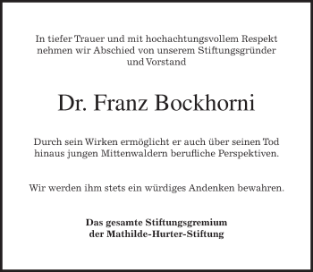 Traueranzeige von Franz Bockhorni von merkurtz
