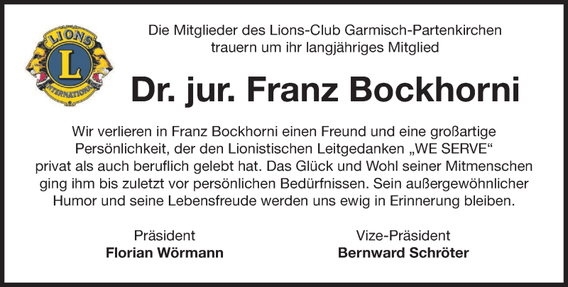  Traueranzeige für Franz Bockhorni vom 08.01.2018 aus merkurtz