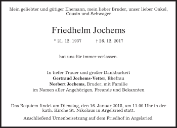 Traueranzeige von Friedhelm Jochems von merkurtz