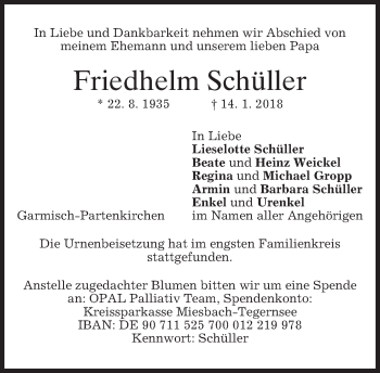 Traueranzeige von Friedhelm Schüller von merkurtz
