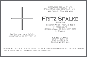Traueranzeige von Fritz Spalke von merkurtz
