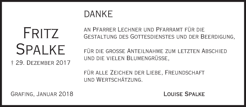 Traueranzeige für Fritz Spalke vom 13.01.2018 aus merkurtz