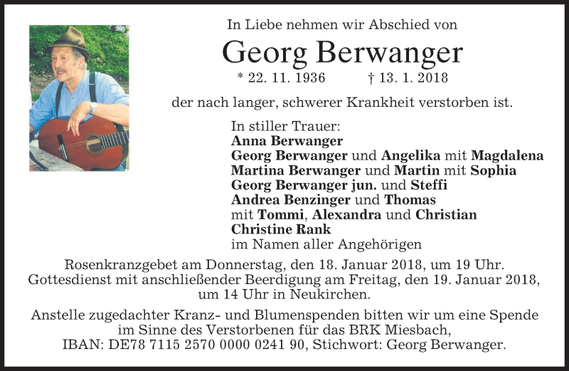  Traueranzeige für Georg Berwanger vom 17.01.2018 aus merkurtz