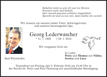 Traueranzeige von Georg Lederwascher von merkurtz
