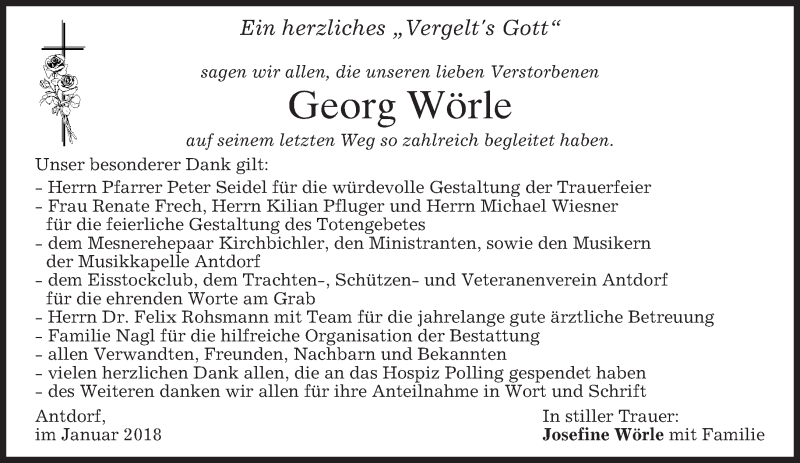  Traueranzeige für Georg Wörle vom 13.01.2018 aus merkurtz