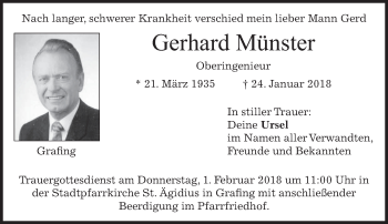Traueranzeige von Gerhard Münster von merkurtz