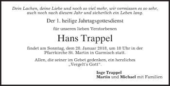 Traueranzeige von Hans Trappel von merkurtz