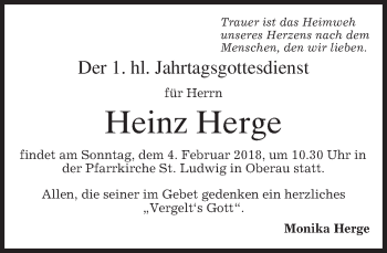 Traueranzeige von Heinz Herge von merkurtz