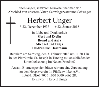 Traueranzeige von Herbert Unger von merkurtz