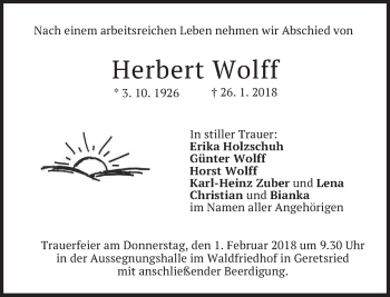 Traueranzeige von Herbert Wolff von merkurtz