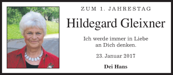 Traueranzeige von Hildegard Gleixner von merkurtz