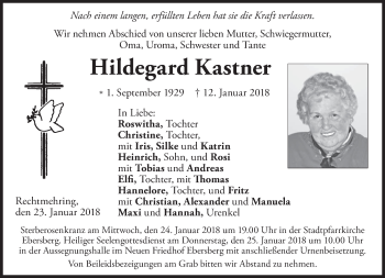 Traueranzeige von Hildegard Kastner