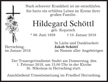 Traueranzeige von Hildegard Schöttl von merkurtz