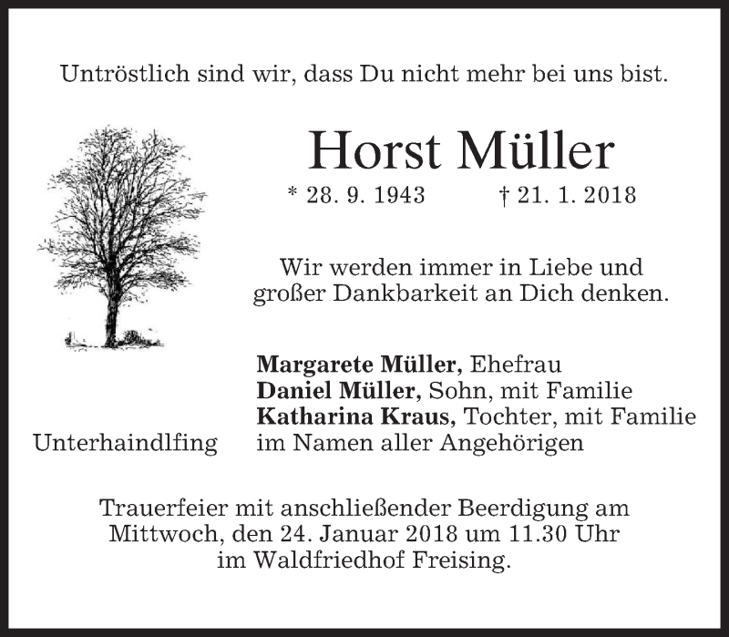  Traueranzeige für Horst Müller vom 23.01.2018 aus merkurtz