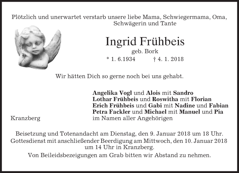  Traueranzeige für Ingrid Frühbeis vom 05.01.2018 aus merkurtz