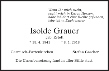Traueranzeige von Isolde Grauer von merkurtz