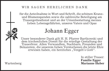Traueranzeige von Johann Egger von merkurtz