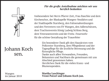 Traueranzeige von Johann Koch von merkurtz