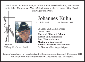 Traueranzeige von Johannes Kuhn von merkurtz