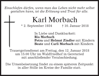 Traueranzeige von Karl Morbach von merkurtz