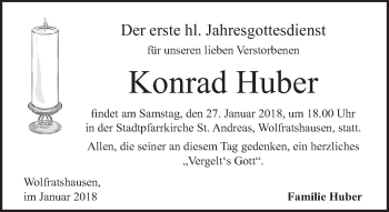 Traueranzeige von Konrad Huber von merkurtz